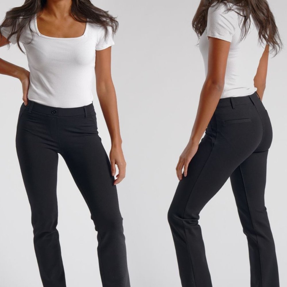 Betabrand Straight Leg Classic Black Pants Long